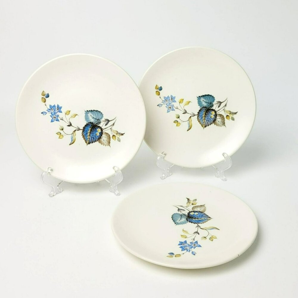 Vintage SylvaC Lime Grove Bread Plates Set of 3 1960s Blue Floral & Foliage